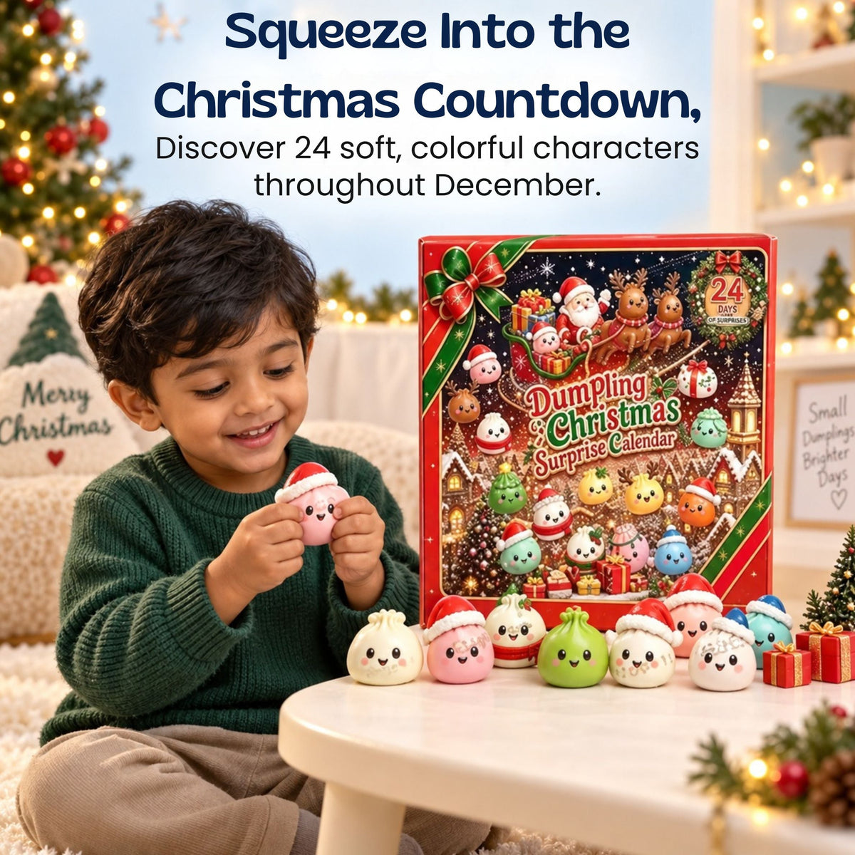 Gros plan sur les squishies de raviolis du calendrier de l’Avent