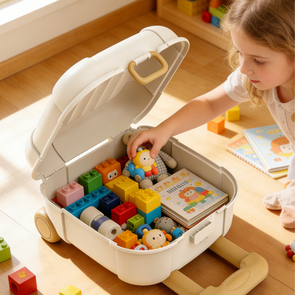 Valise pour enfants avec roulettes présentée en position verticale