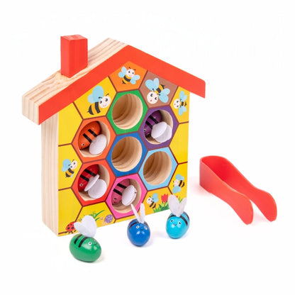 Jeu de tri Montessori en bois pour enfants avec alvéoles et pièces en forme d’abeilles