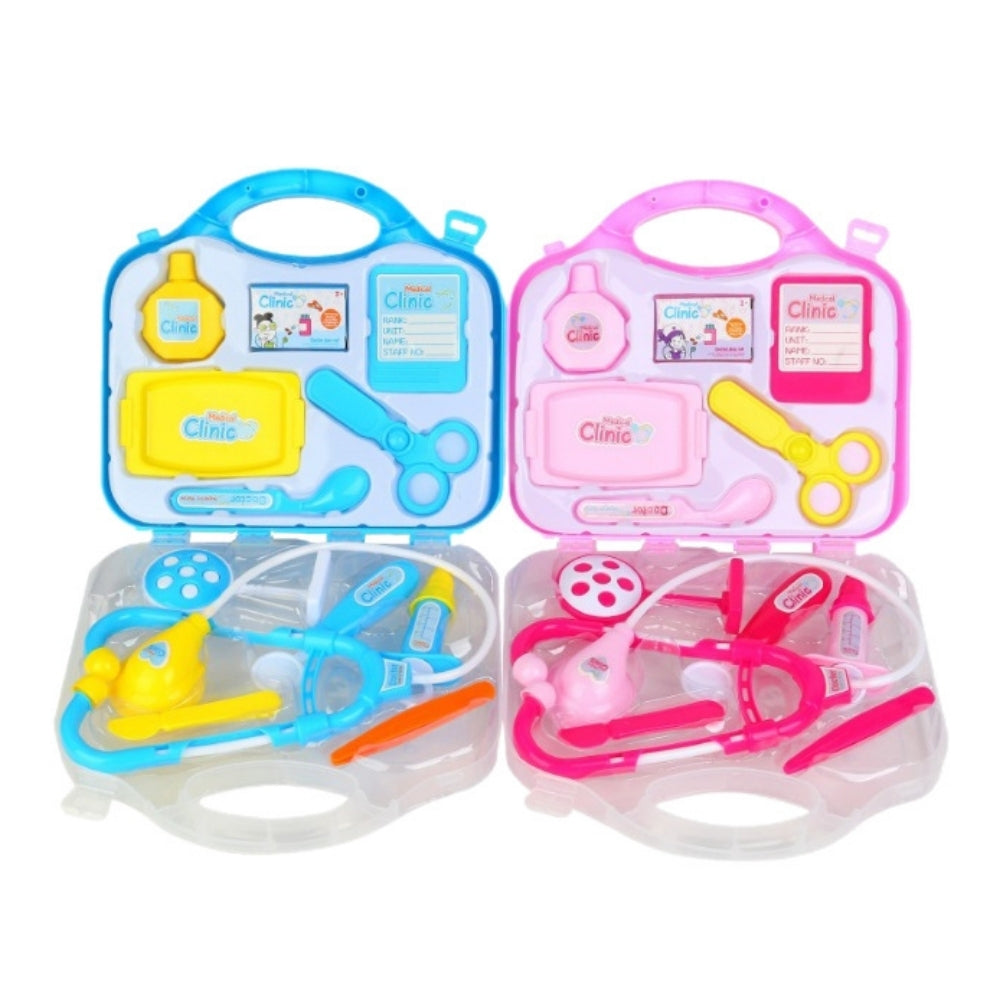 Trousse de médecin pour enfants de 12 pièces présentée sur un fond clair