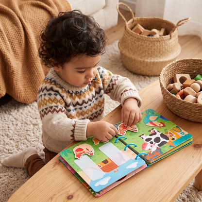 Livre Montessori ouvert présentant une activité sur les métiers