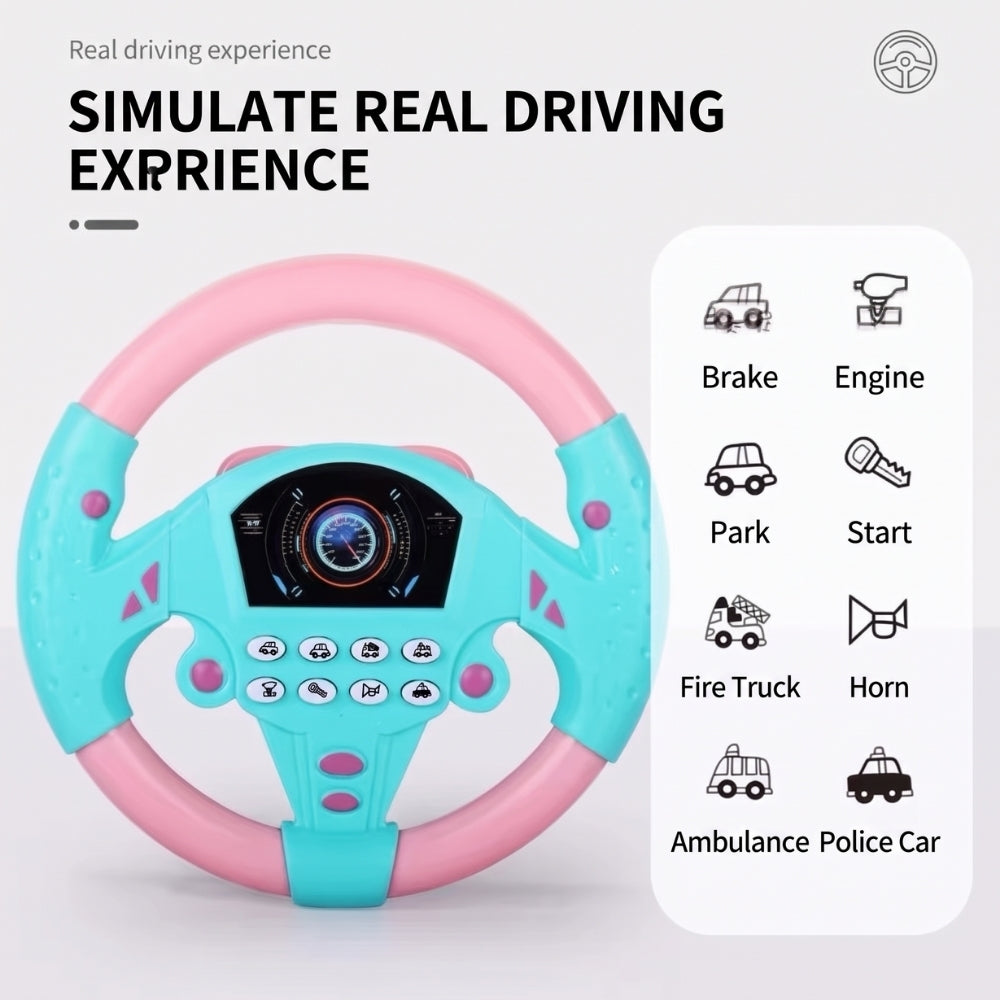 Enfant jouant avec un volant interactif et ses commandes