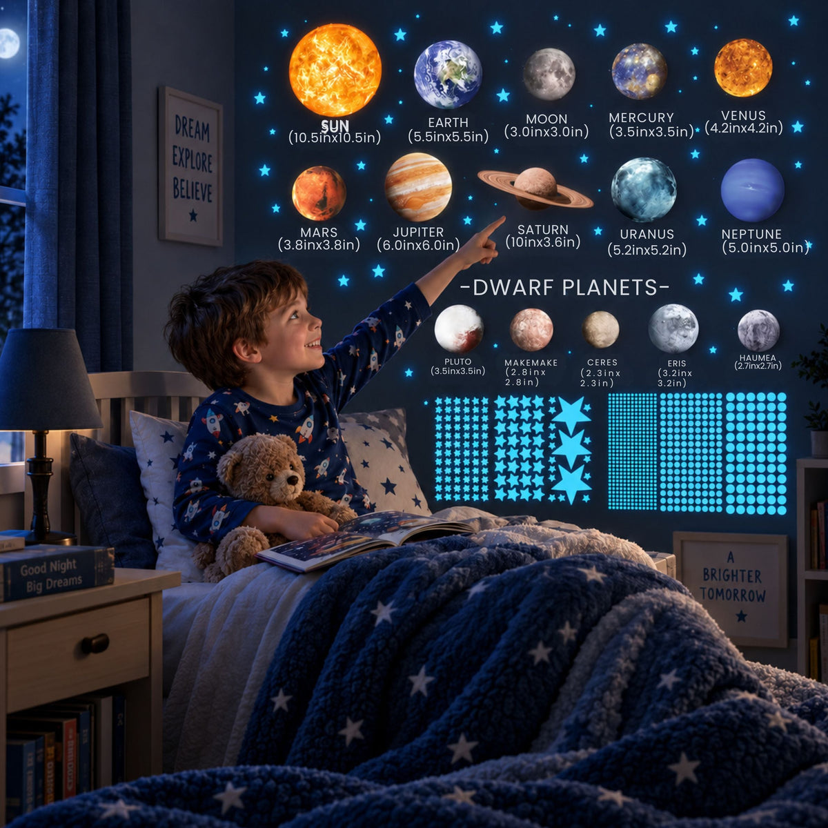 Glow-in-the-Dark Space Wall Stickers for Bedroom