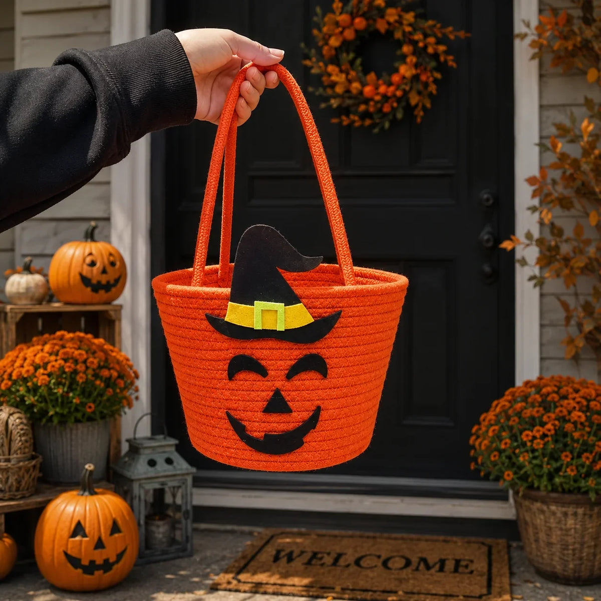 Panier d’Halloween pour enfants avec motif de chapeau de sorcière