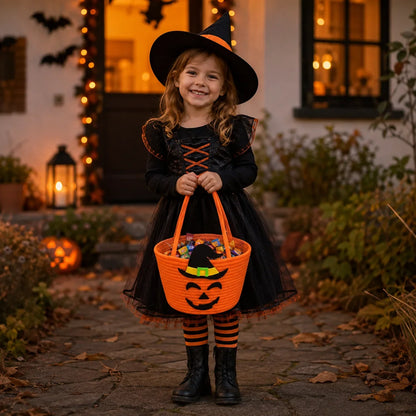 Vue de face du panier d’Halloween avec ses poignées solides