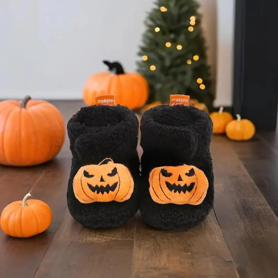 Pantoufles d’intérieur pour enfant avec motif d’Halloween et tige montant à la cheville