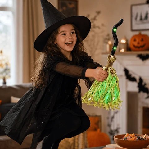 Balai D’Halloween Animé Avec Sons Et Lumière Verte - Enfant Joyeux