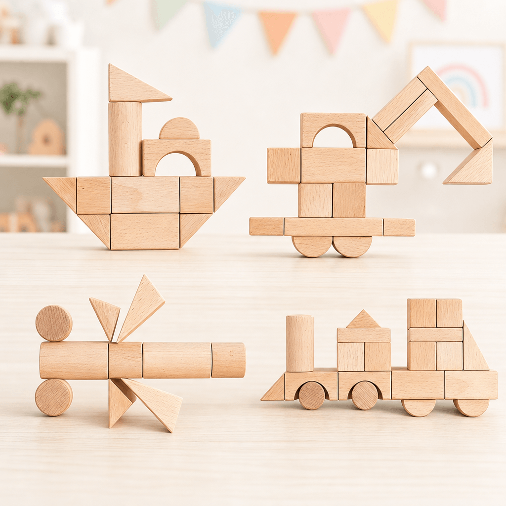 Ensemble de 100 blocs de construction en bois pour enfants