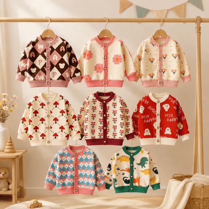 Cardigan Tricoté Pour Enfant À Imprimés Colorés - Enfant Joyeux