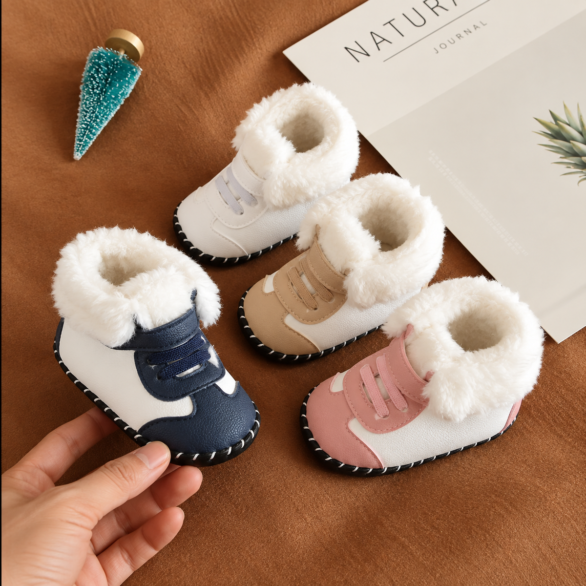 Bottillons d’hiver pour bébé doublés de coton avec fermeture ajustable