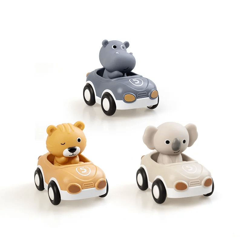 Ensemble De 3 Voitures Jouets Animaux En Silicone - Enfant Joyeux