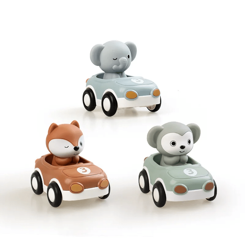 Ensemble De 3 Voitures Jouets Animaux En Silicone - Enfant Joyeux