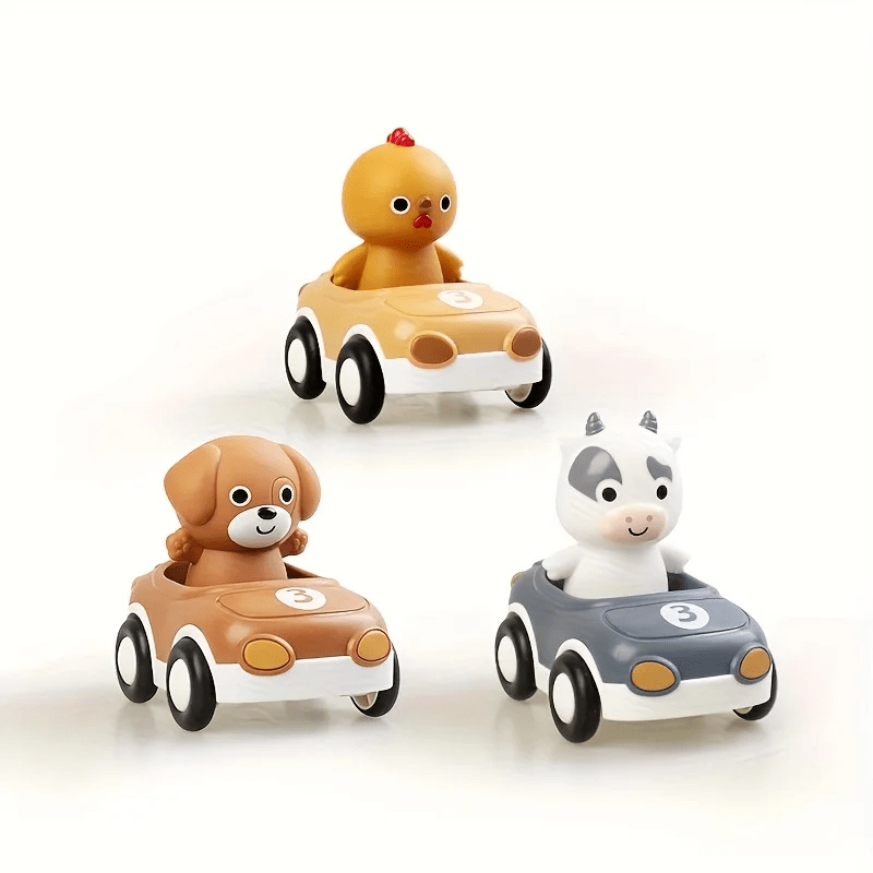 Ensemble De 3 Voitures Jouets Animaux En Silicone - Enfant Joyeux