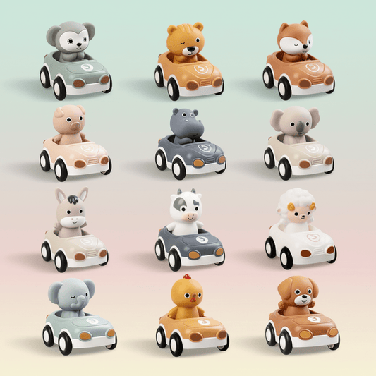 Ensemble De 3 Voitures Jouets Animaux En Silicone - Enfant Joyeux