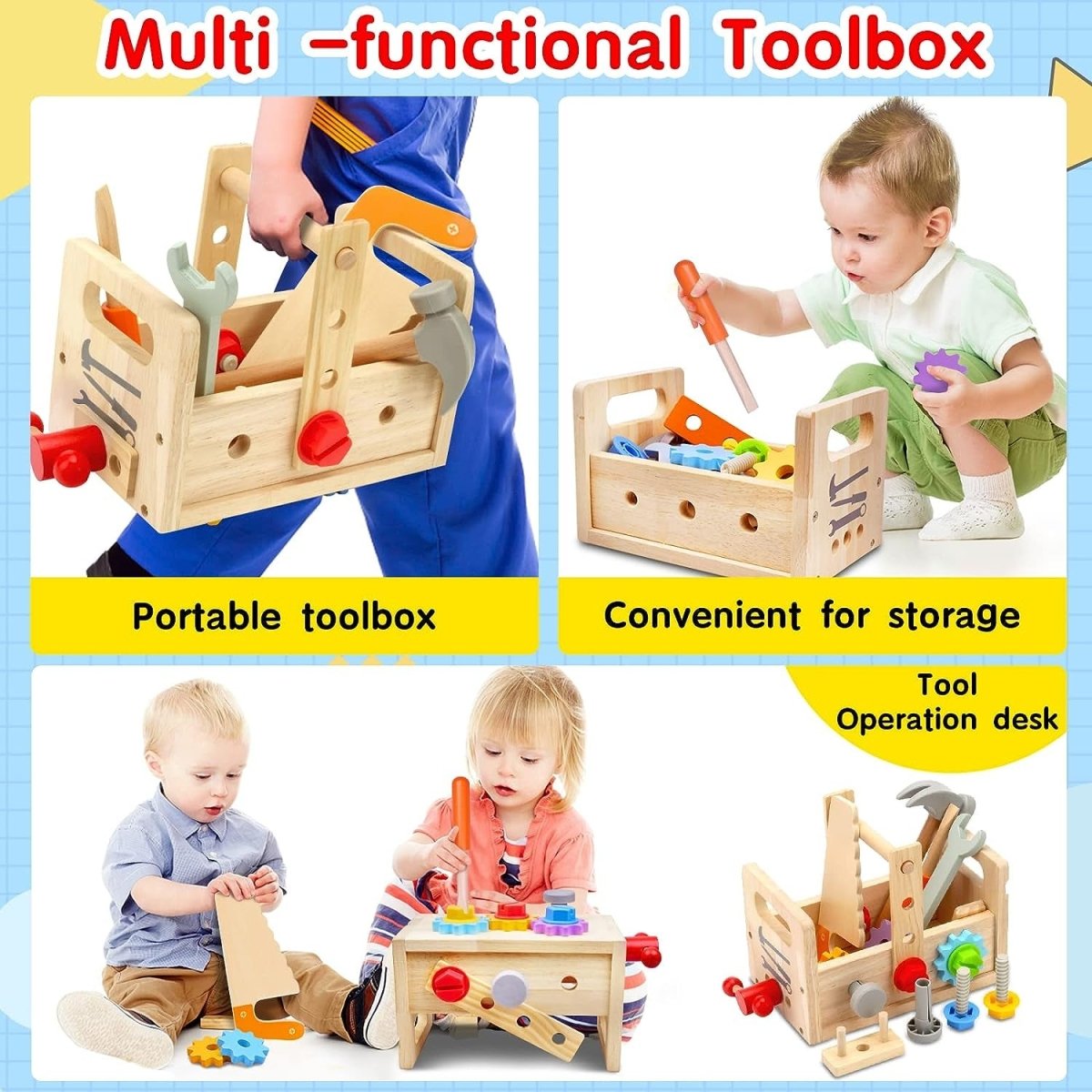 Ensemble D’outils En Bois Pour Enfants Avec Boîte 29 Pièces - Enfant Joyeux