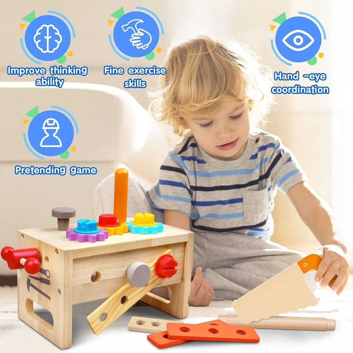 Ensemble D’outils En Bois Pour Enfants Avec Boîte 29 Pièces - Enfant Joyeux