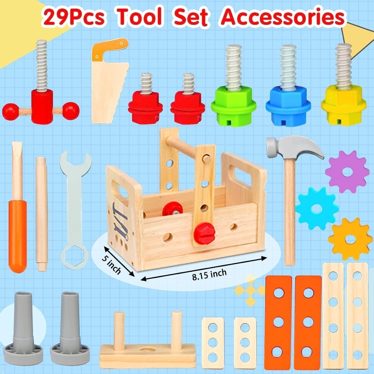 Ensemble D’outils En Bois Pour Enfants Avec Boîte 29 Pièces - Enfant Joyeux