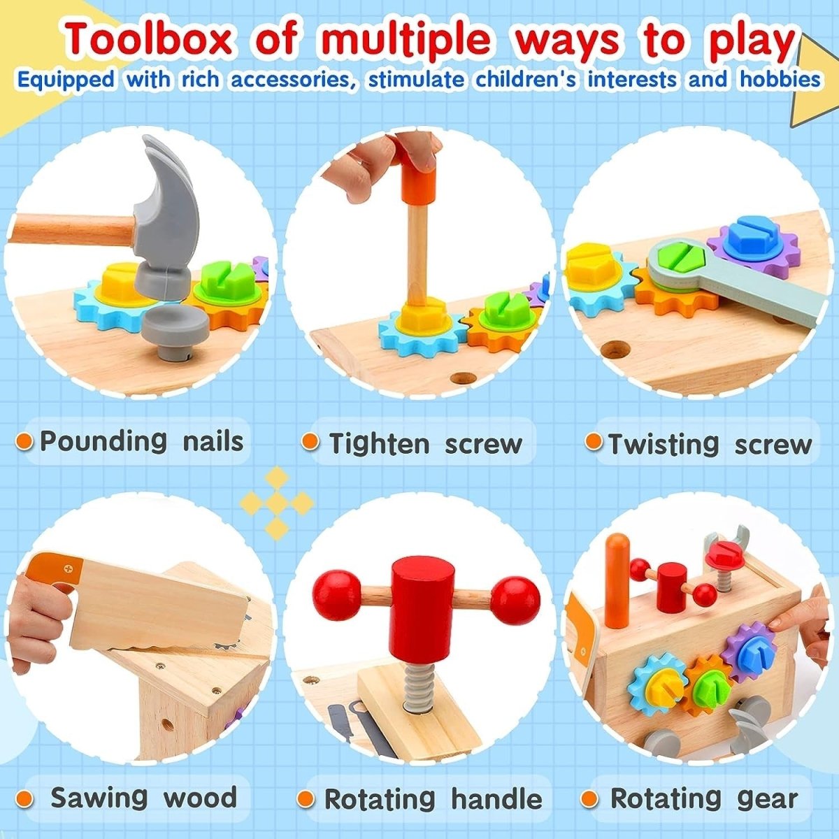 Ensemble D’outils En Bois Pour Enfants Avec Boîte 29 Pièces - Enfant Joyeux