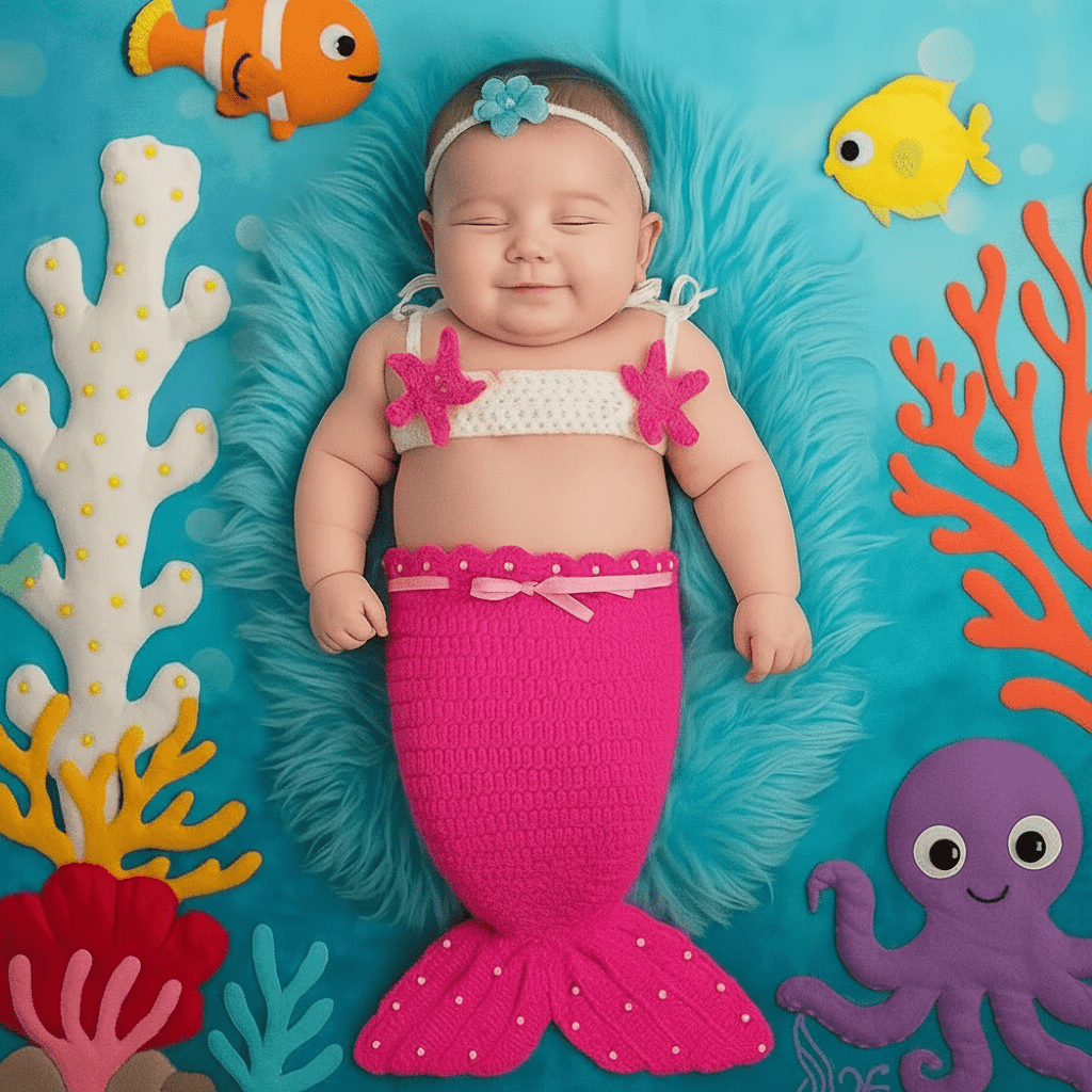 Ensemble Sirène Pour Bébé Avec Queue Haut Et Bandeau - Enfant Joyeux