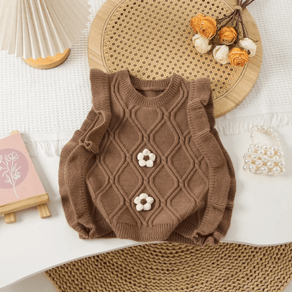 Gilet Tricoté Sans Manches Pour Fille À Fleurs - Enfant Joyeux