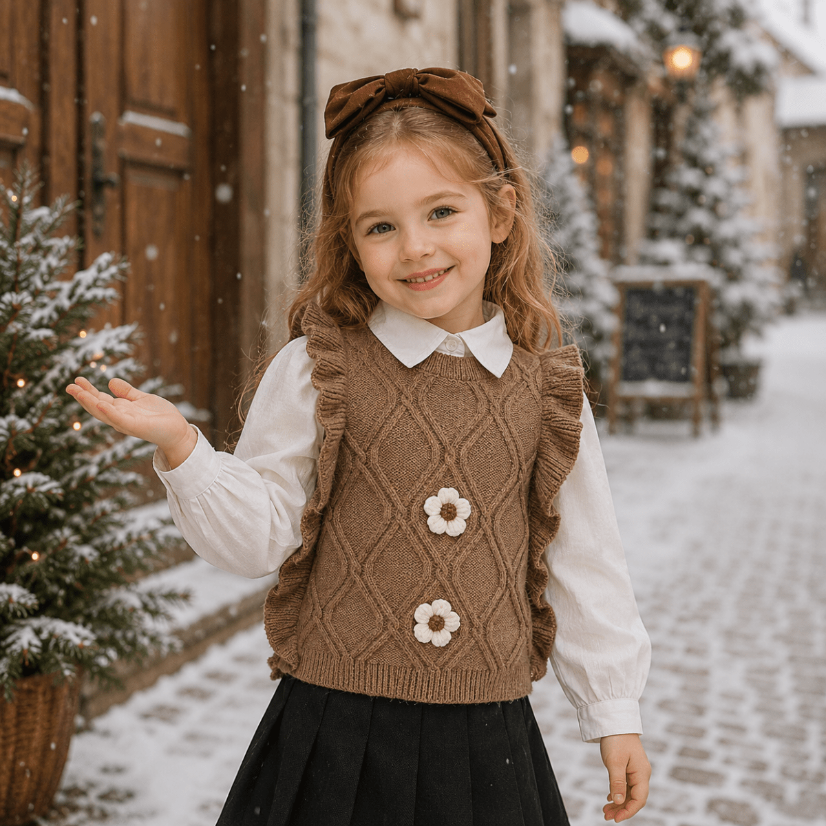 Gilet Tricoté Sans Manches Pour Fille À Fleurs - Enfant Joyeux