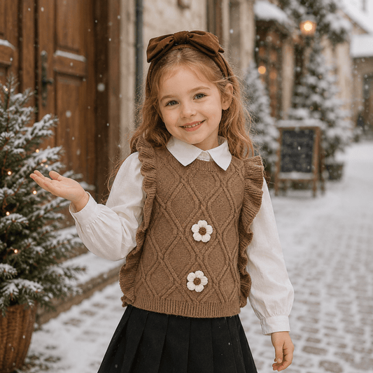 Gilet Tricoté Sans Manches Pour Fille À Fleurs - Enfant Joyeux